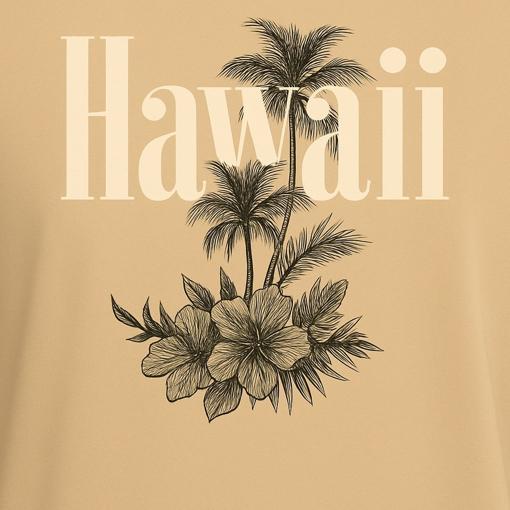 Men's Hawaii Tropical Printed Cotton T-Shirt Perfect for holidays and beachwear - Beige