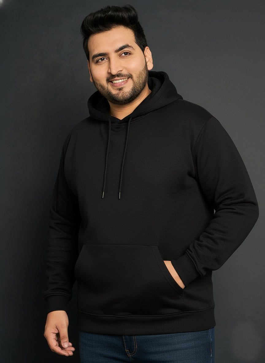 Men’s Regular Fit Cotton Hoodie | Comfortable Winter Hoodie with Kangaroo Pocket & Adjustable Hood | Soft Warm Casual Wear for Everyday Use Black - Black