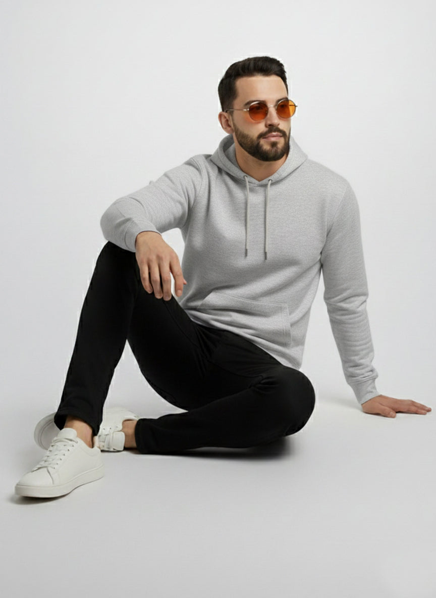 Men’s Regular Fit Cotton Hoodie | Comfortable Winter Hoodie with Kangaroo Pocket & Adjustable Hood | Soft Warm Casual Wear for Everyday Use Grey - Grey