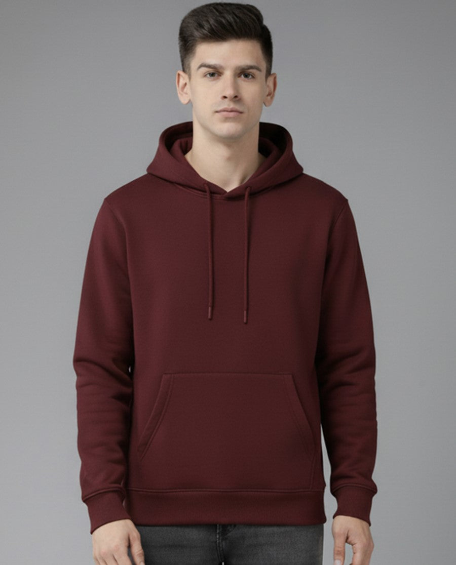 Men’s Regular Fit Cotton Hoodie | Comfortable Winter Hoodie with Kangaroo Pocket & Adjustable Hood | Soft Warm Casual Wear for Everyday Use Maroon - Maroon