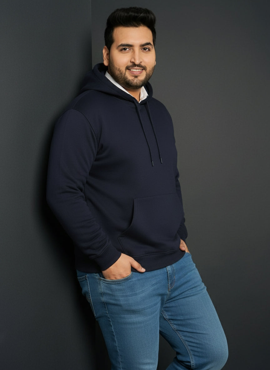 Men’s Regular Fit Cotton Hoodie | Comfortable Winter Hoodie with Kangaroo Pocket & Adjustable Hood | Soft Warm Casual Wear for Everyday Use Navy - Navy
