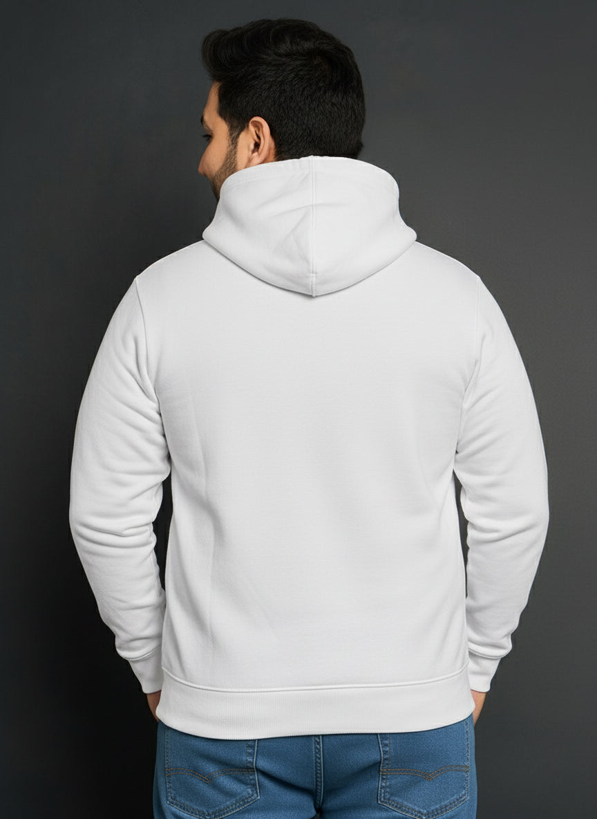 Men’s Regular Fit Cotton Hoodie | Comfortable Winter Hoodie with Kangaroo Pocket & Adjustable Hood | Soft Warm Casual Wear for Everyday Use White - White