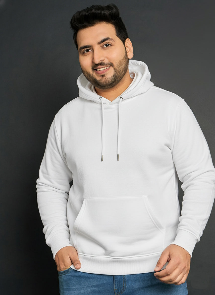 Men’s Regular Fit Cotton Hoodie | Comfortable Winter Hoodie with Kangaroo Pocket & Adjustable Hood | Soft Warm Casual Wear for Everyday Use White - White