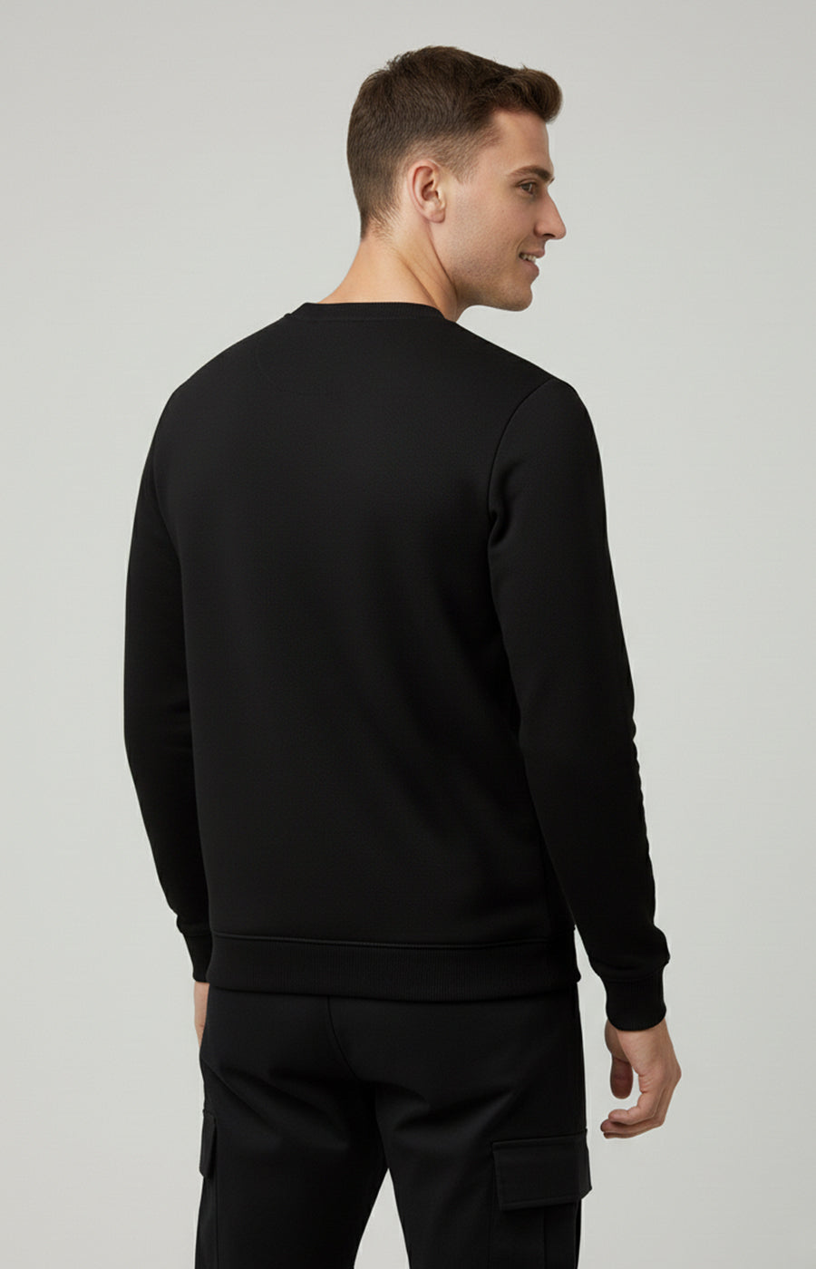 ActiveWear Men’s Solid Cotton Sweatshirt – Casual Crew Neck Full Sleeve Pullover - Black
