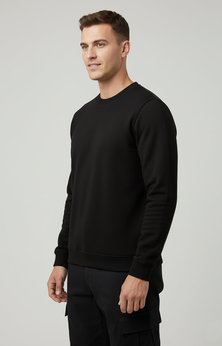 ActiveWear Men’s Solid Cotton Sweatshirt – Casual Crew Neck Full Sleeve Pullover - Black