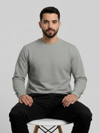 ActiveWear Men’s Solid Cotton Sweatshirt – Casual Crew Neck Full Sleeve Pullover - Grey