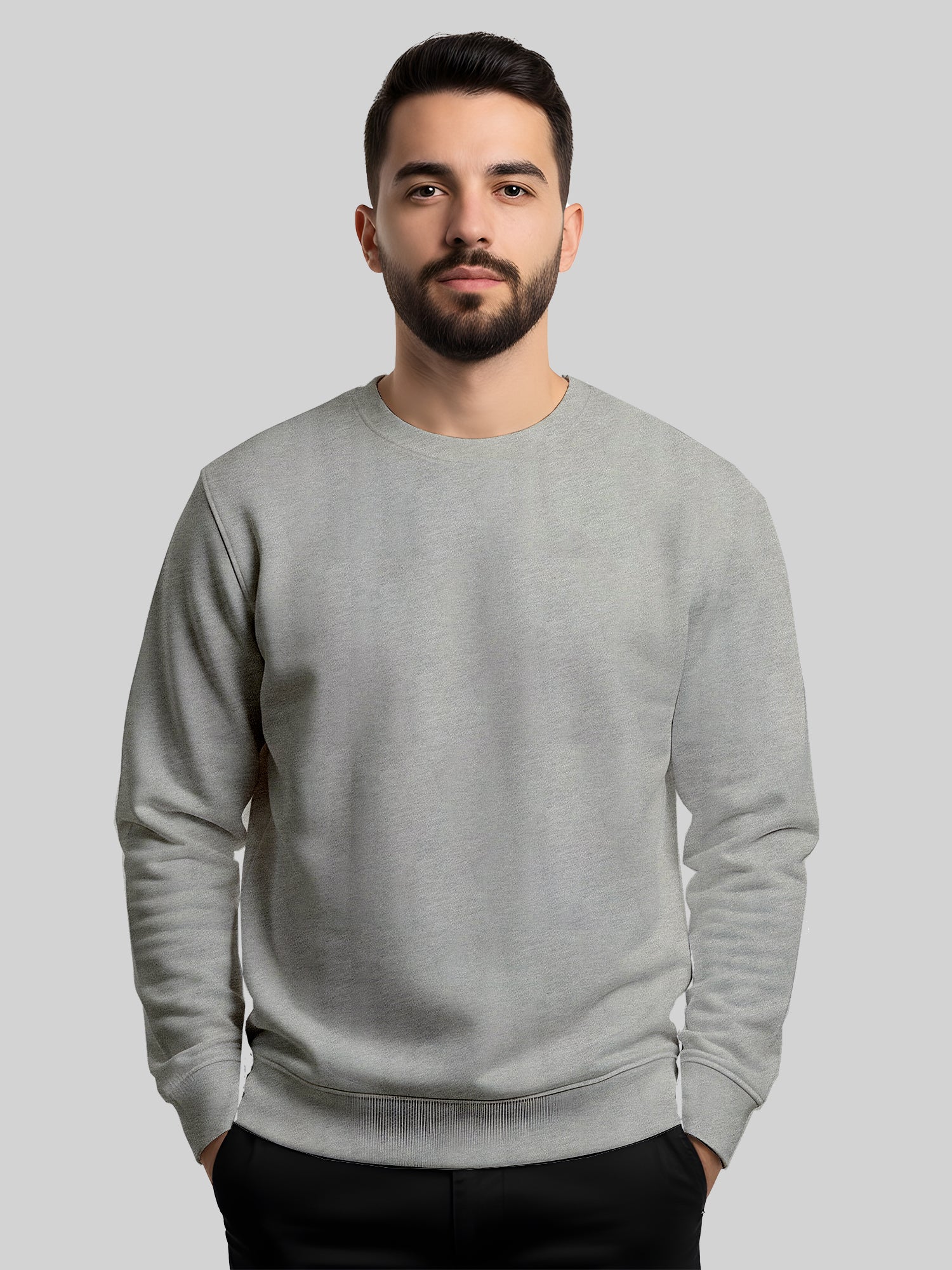 ActiveWear Men’s Solid Cotton Sweatshirt – Casual Crew Neck Full Sleeve Pullover - Grey