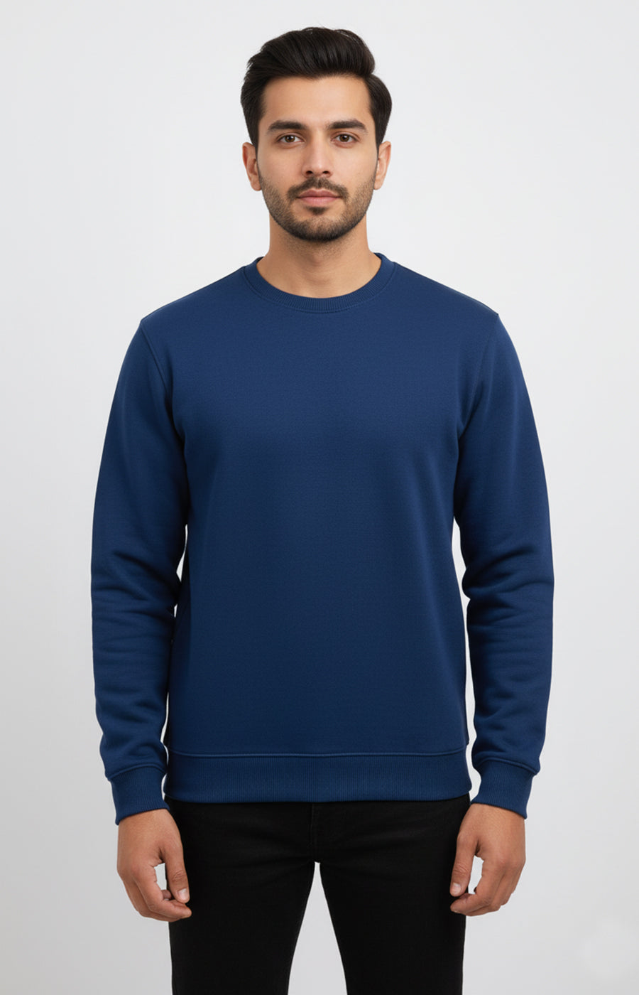 ActiveWear Men’s Solid Cotton Sweatshirt – Casual Crew Neck Full Sleeve Pullover - Navy