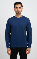 ActiveWear Men’s Solid Cotton Sweatshirt – Casual Crew Neck Full Sleeve Pullover - Navy