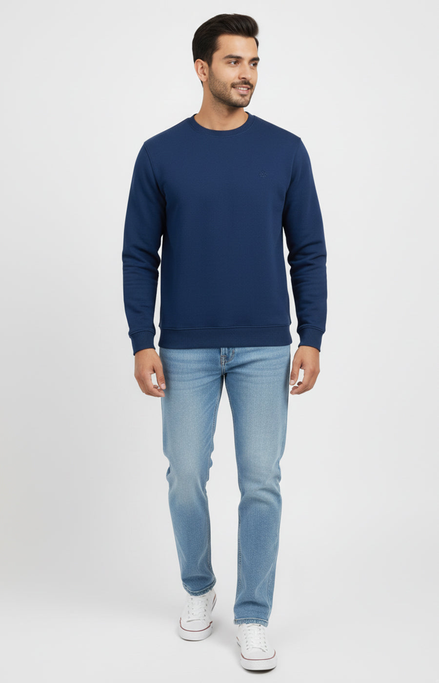 ActiveWear Men’s Solid Cotton Sweatshirt – Casual Crew Neck Full Sleeve Pullover - Navy