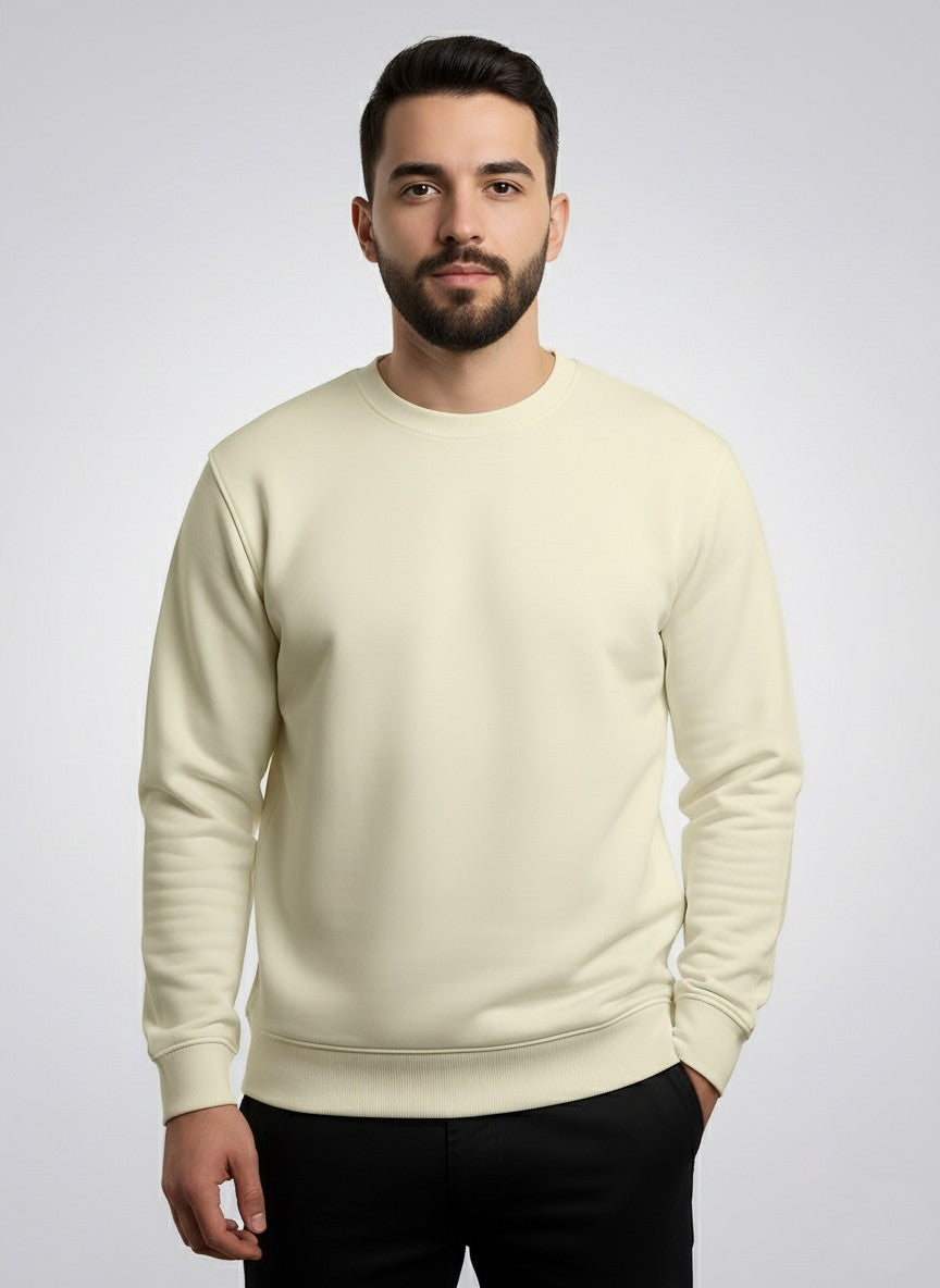 All Day Comfort Men’s Solid Off-white Cotton Sweatshirt – Casual Crew Neck Full Sleeve Pullover - Offwhite