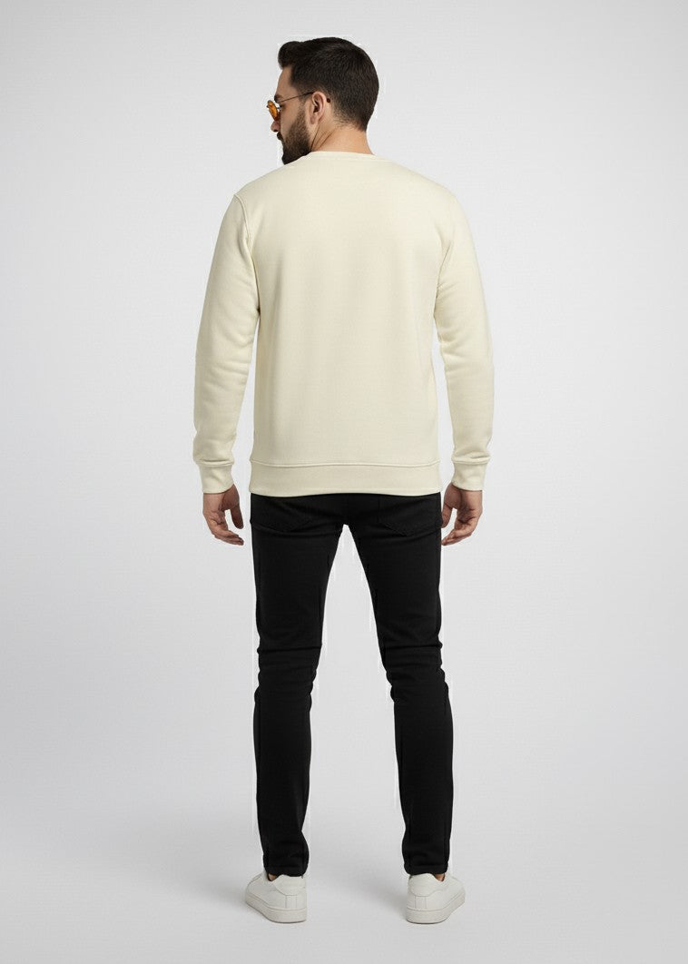 ActiveWear Men’s Solid Cotton Sweatshirt – Casual Crew Neck Full Sleeve Pullover - Offwhite