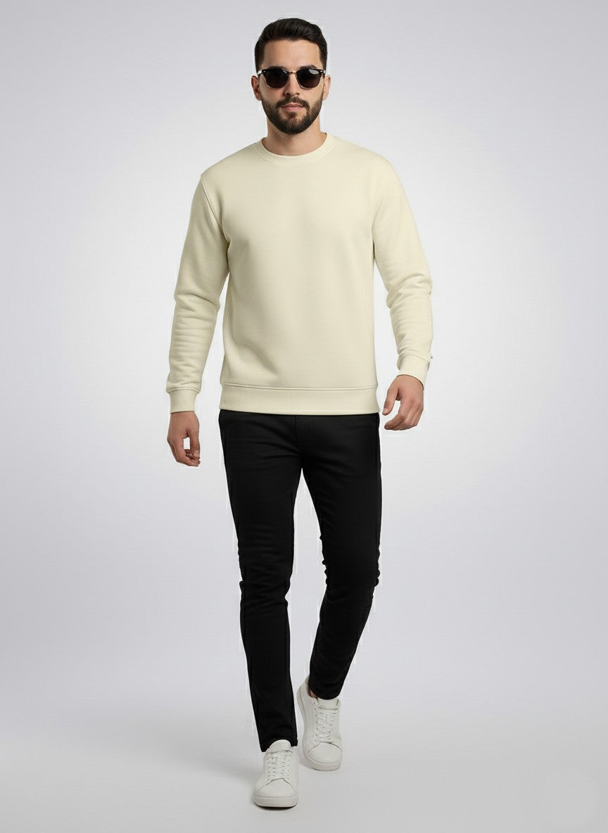 All Day Comfort Men’s Solid Off-white Cotton Sweatshirt – Casual Crew Neck Full Sleeve Pullover - Offwhite