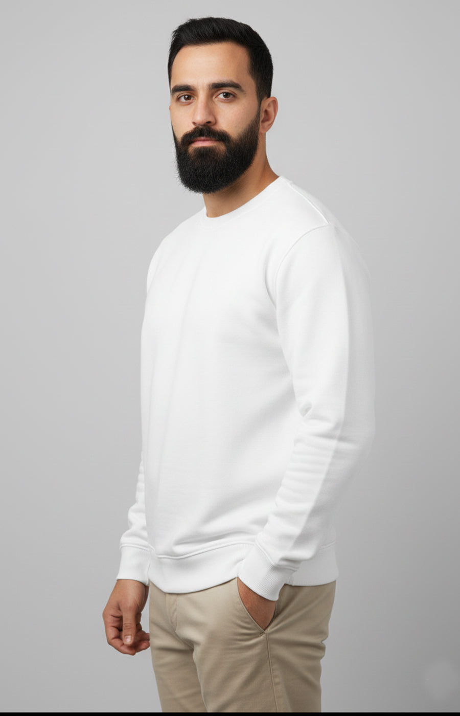ActiveWear Men’s Solid Cotton Sweatshirt – Casual Crew Neck Full Sleeve Pullover - White