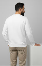 ActiveWear Men’s Solid Cotton Sweatshirt – Casual Crew Neck Full Sleeve Pullover - White