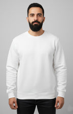 ActiveWear Men’s Solid Cotton Sweatshirt – Casual Crew Neck Full Sleeve Pullover - White