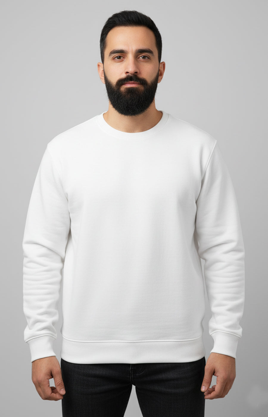ActiveWear Men’s Solid Cotton Sweatshirt – Casual Crew Neck Full Sleeve Pullover - White