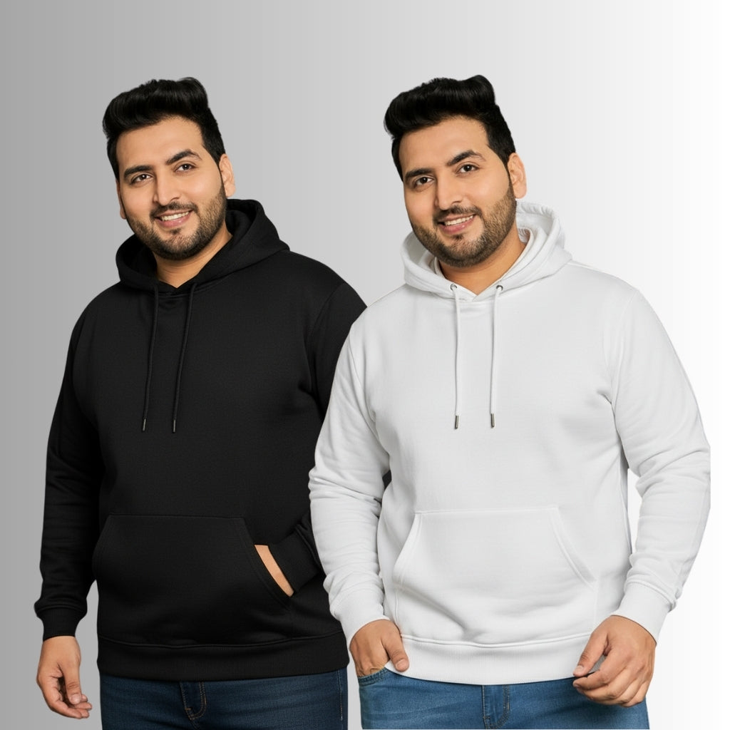 Men’s Premium Cotton Fleece Hoodie – Black & White Combo | Soft, Warm & Stylish - Black White