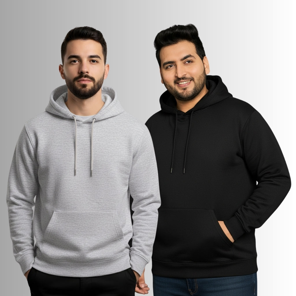 Men’s Premium Cotton Fleece Hoodie – Grey & Black Combo | Soft, Warm & Stylish - Grey Black