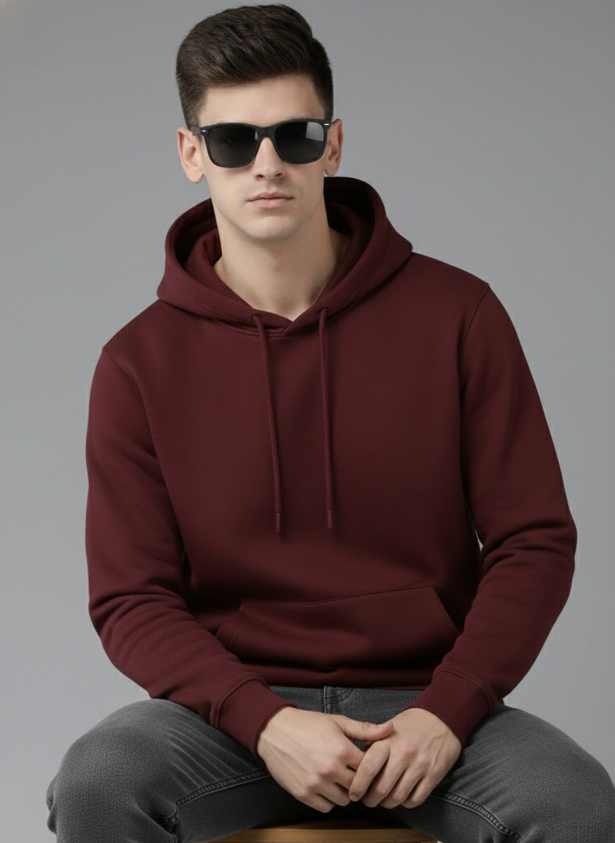 Men’s Premium Cotton Fleece Hoodie – Maroon & Black Combo | Soft, Warm & Stylish - Maroon Black