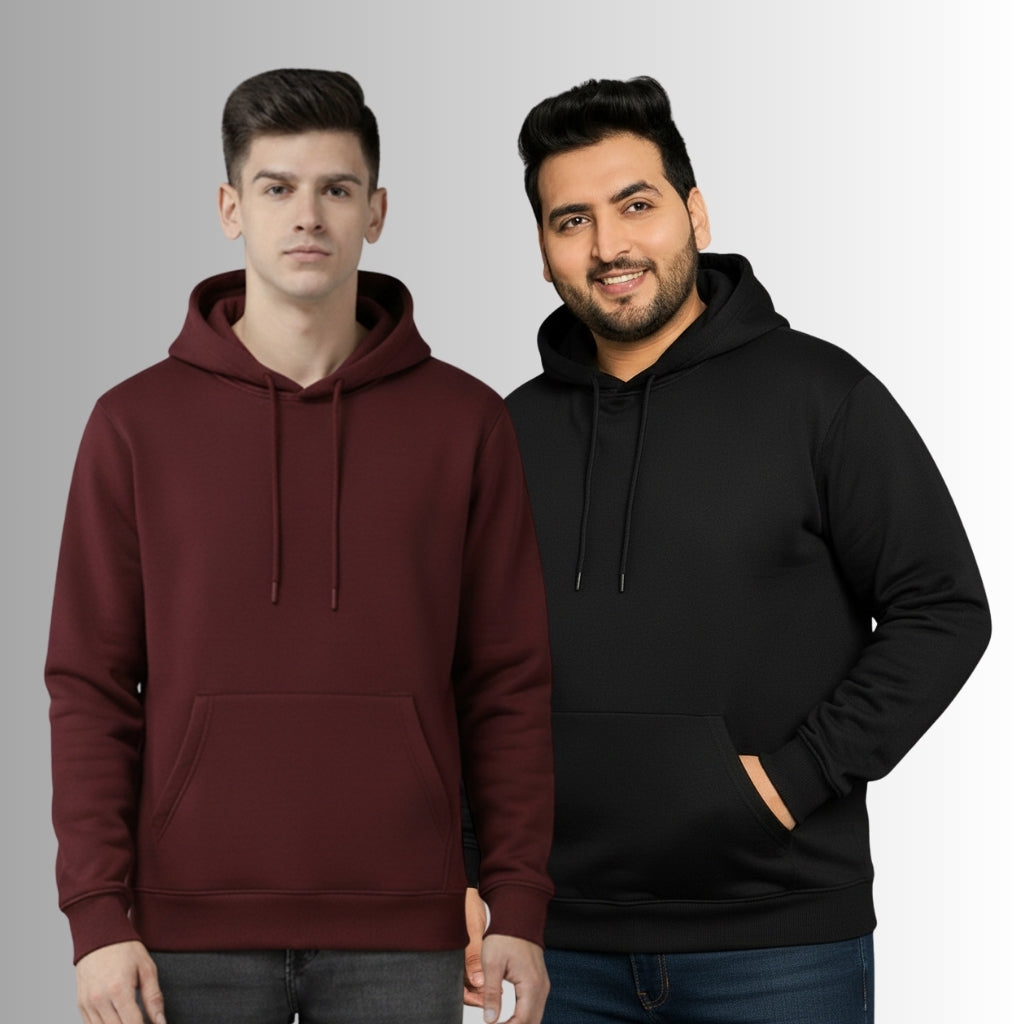 Men’s Premium Cotton Fleece Hoodie – Maroon & Black Combo | Soft, Warm & Stylish - Maroon Black