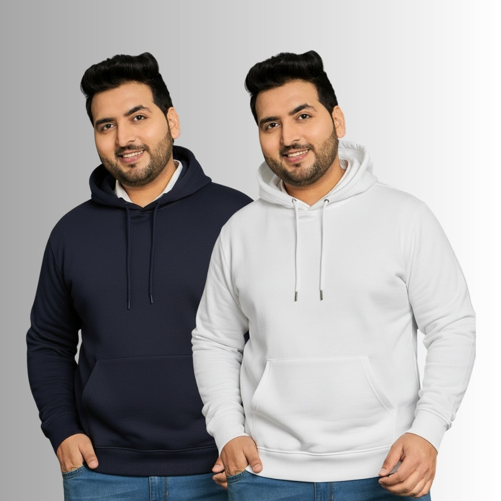 Men's Premium Cotton Hoodie for Men – Navy & White Pack of 2 - Navy White