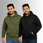 Men’s Warm Fleece Hooded Sweatshirt Combo | Stylish Daily Wear - Olive Black