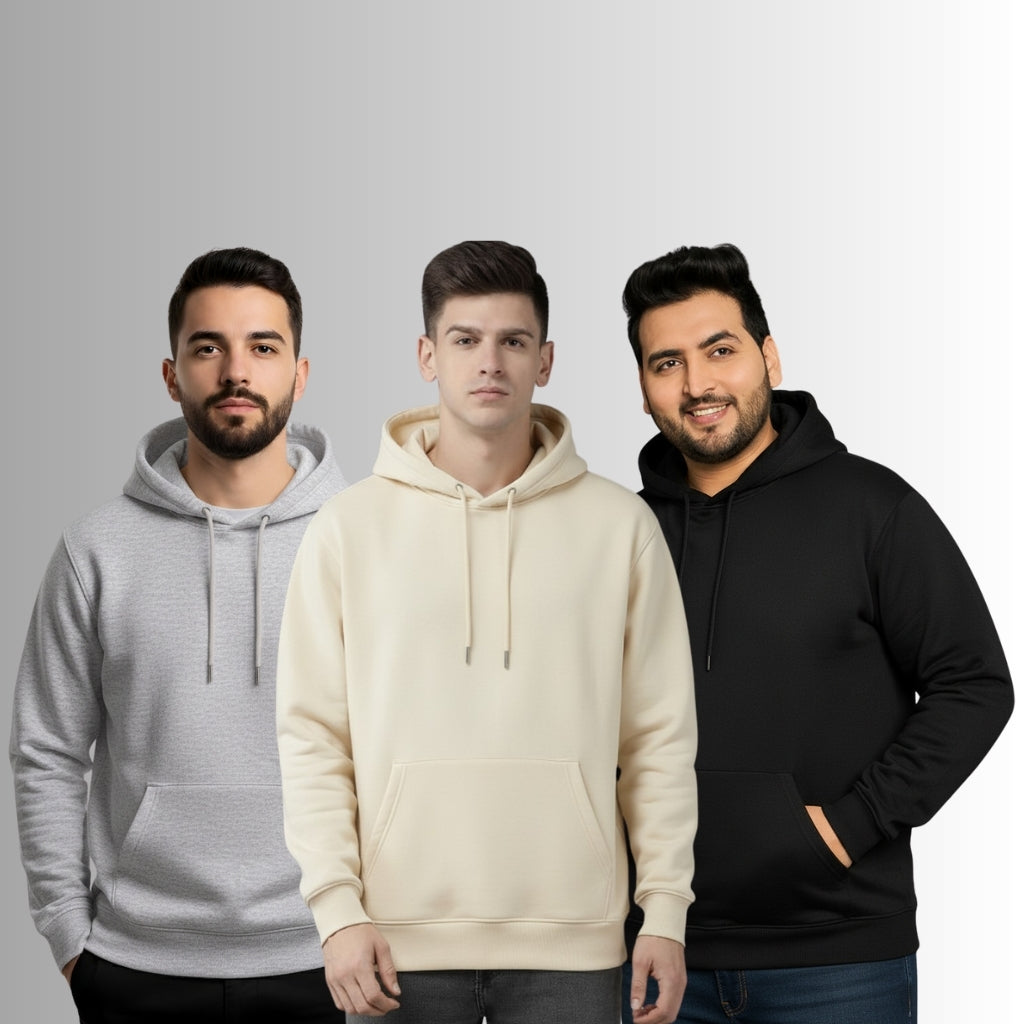 Men’s Premium Cotton Fleece Hoodie – Grey, Off-White & Black - Grey Offwhite Black