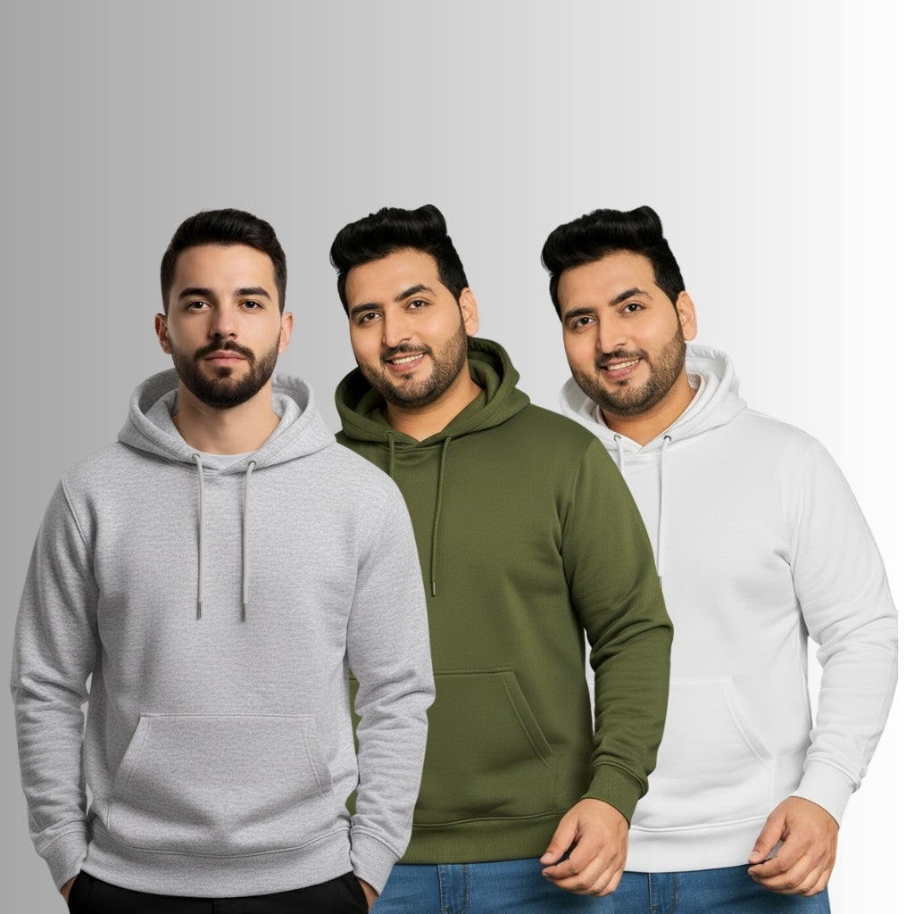 Men’s Ultra-Soft Premium Fleece Hoodie | Warm Winter Wear | Classic Fit Pullover Hooded Sweatshirt - Olive Grey White