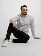 Men’s Premium Cotton Fleece Hoodie – Black, White & Grey - White Black Grey