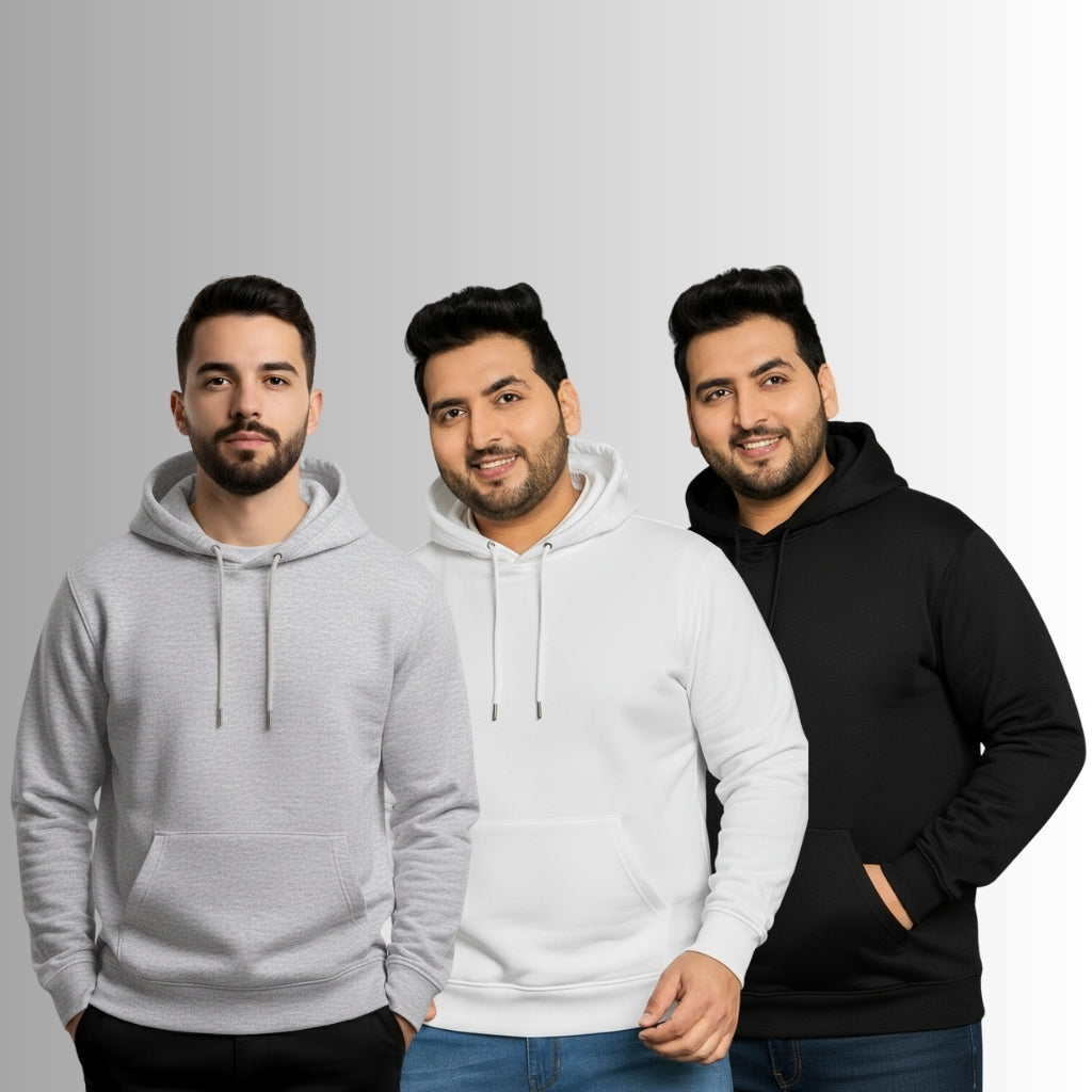 Men’s Premium Cotton Fleece Hoodie – Black, White & Grey - White Black Grey