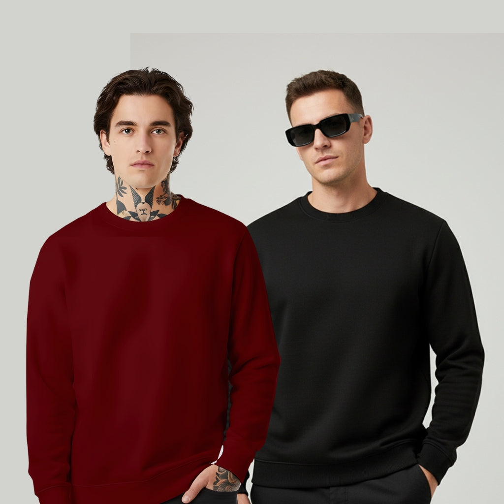 Men’s Sweatshirt Combo – Cotton Blend, Regular Fit - Black Maroon