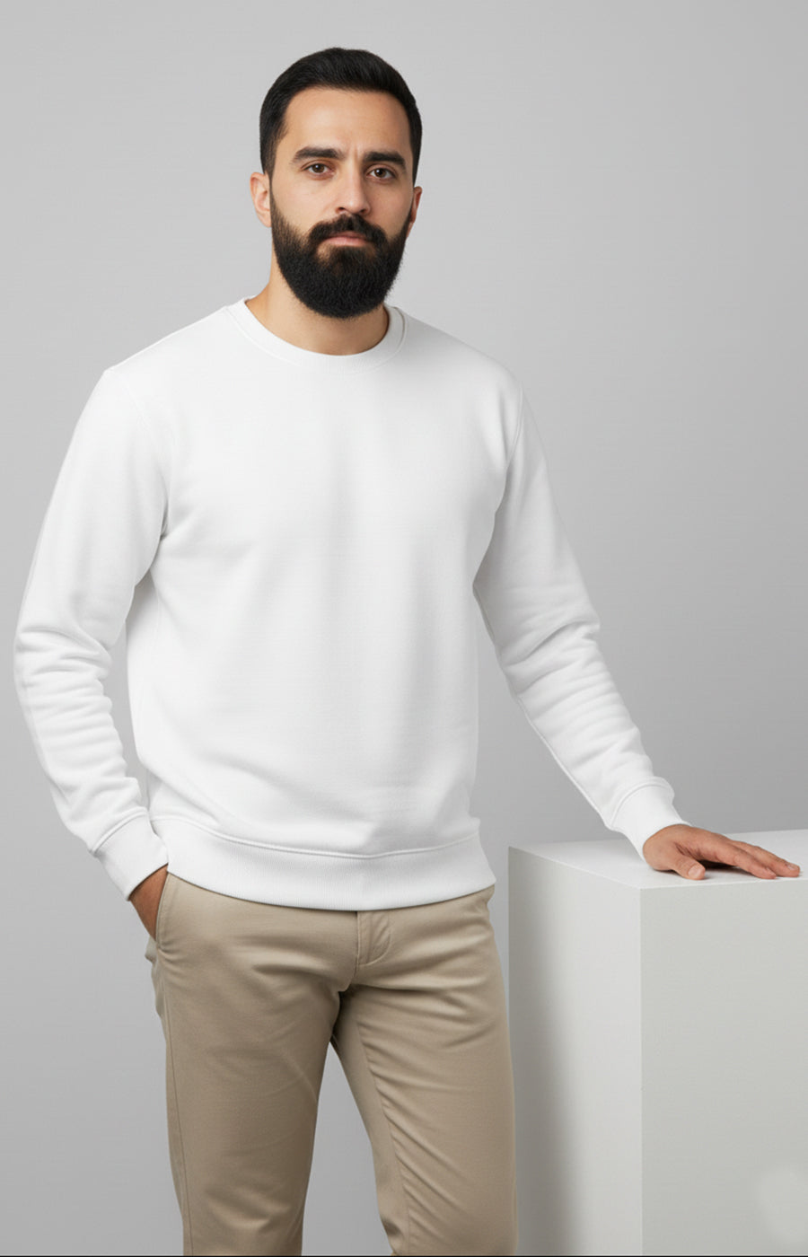 Men’s Cotton Blend Sweatshirt Combo – Regular Fit, Crew Neck - Black White