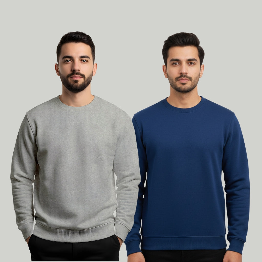 Men’s Sweatshirt Combo Cotton Blend, Crew Neck, Regular Fit - Grey Navy