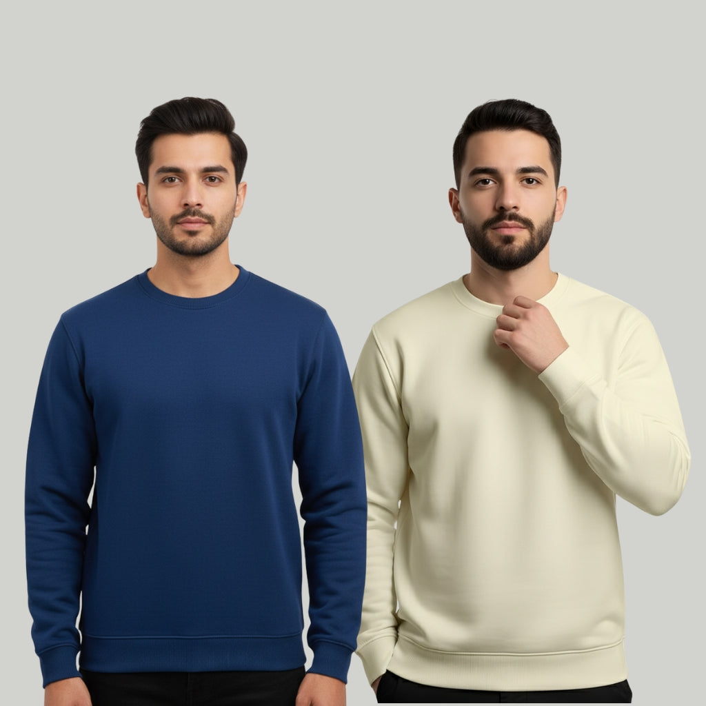 Men’s Sweatshirt Combo (Navy Blue & Off-White) – Cotton Blend, Regular Fit - Navy Offwhite