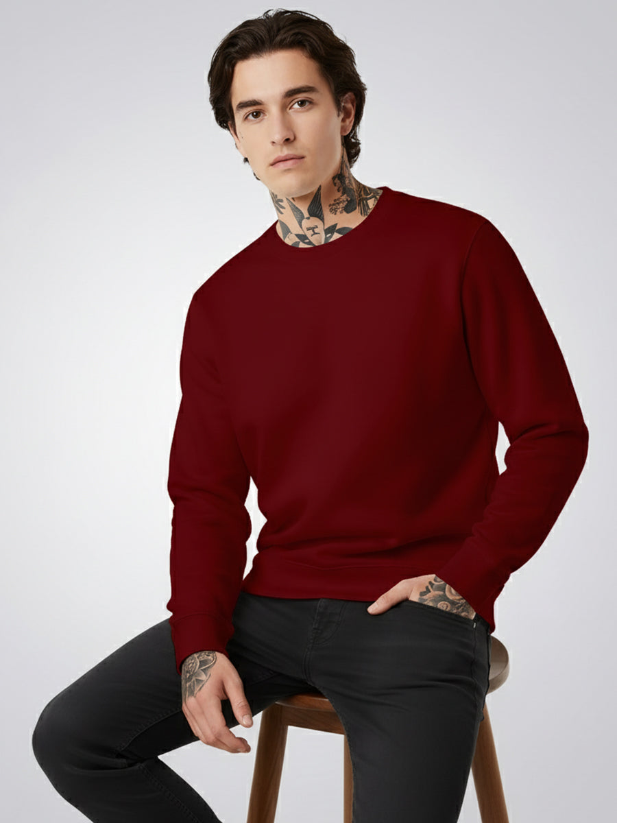 Men’s Sweatshirt Combo (White & Maroon) – Cotton Blend, Regular Fit, Crew Neck - White Maroon