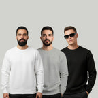 Men’s Sweatshirt Combo (White, Grey & Black) – Cotton Blend, Crew Neck, Regular Fit - Black Grey White