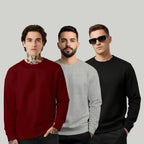 Men’s Sweatshirt Combo (Maroon, Grey & Black) – Cotton Blend, Regular Fit, Crew Neck - Black Maroon Grey