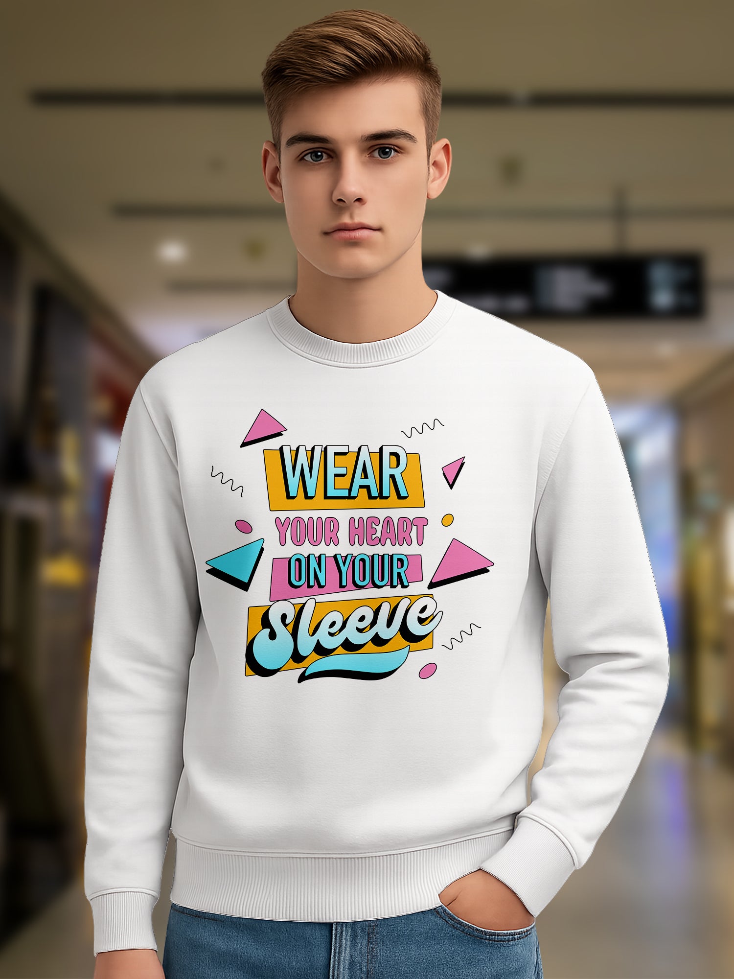 Everyday Wear Men’s Cotton Fleece Printed Sweatshirts | “Hiking Adventure” & “Wear Your Heart on Your Sleeve” Design | Winter Casual Pullover - Black White