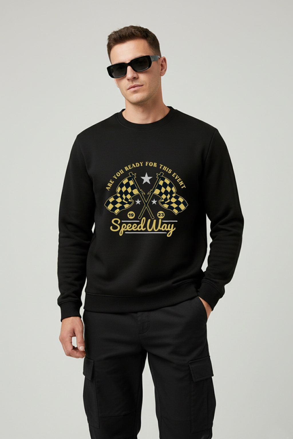 All Day Comfort Men’s Printed Sweatshirt Combo – “Stop Dreaming Start Doing” & “Speedway Racing” - Black White