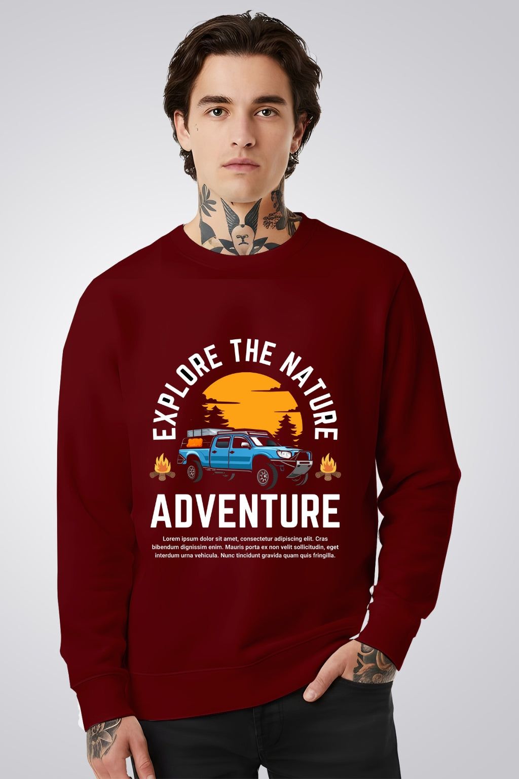 All Day Comfort Men’s Printed Sweatshirt Combo – “Explore The Nature Adventure” & “I’d Rather Be In The Woods” Outdoor Series - Maroon Offwhite
