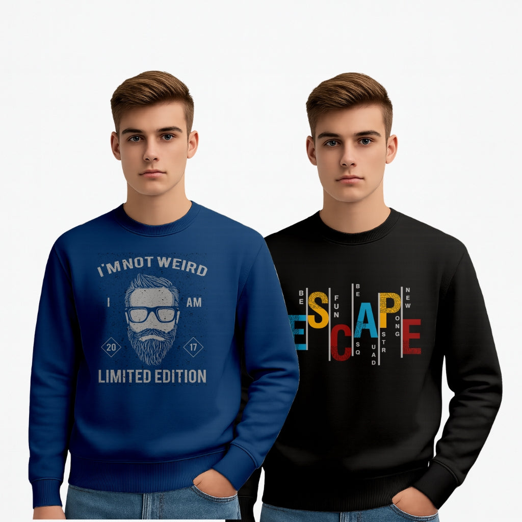 Durable Cotton Men’s Printed Sweatshirt Pack of 2 Casual Wear - Navy Black