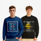 Durable Cotton Men’s Printed Sweatshirt Pack of 2 – Navy “Born to Be Awesome” & Black “Awaken the Flames” - Navy Black