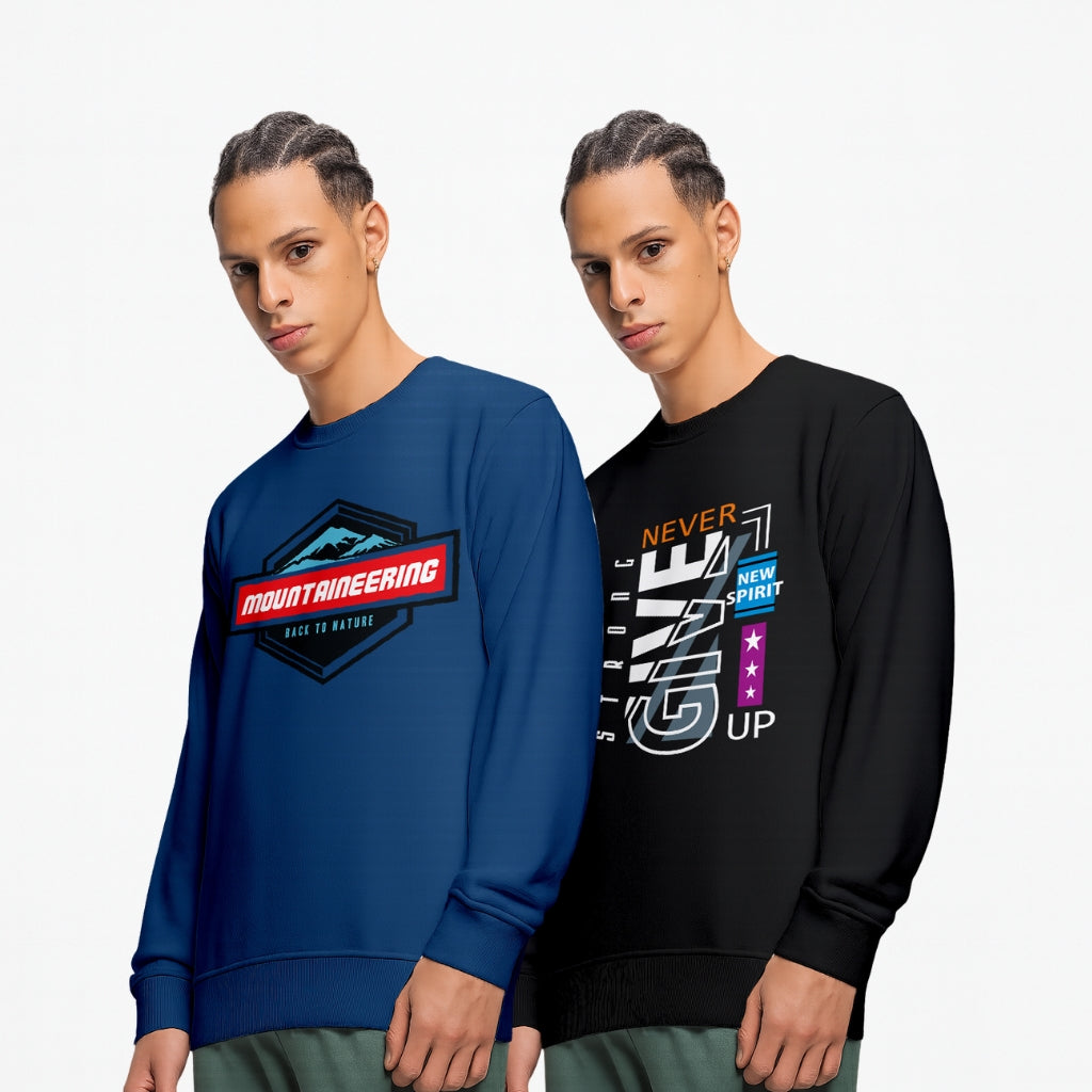 Durable Cotton Men’s Printed Sweatshirts | Mountaineering & Motivational Graphic Crewneck Pullovers | Casual Winter Wear - Navy Black