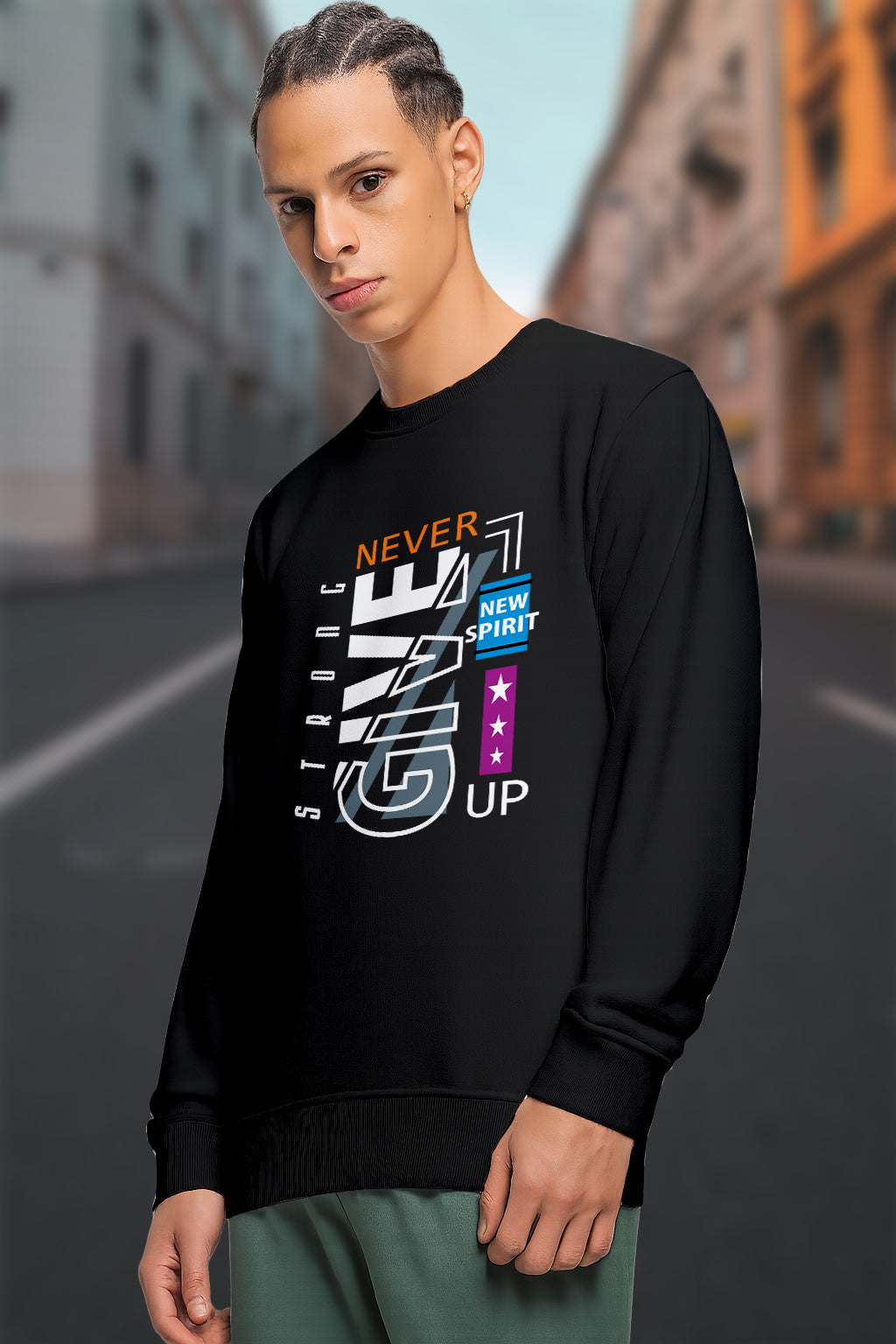 Durable Cotton Men’s Printed Sweatshirts | Mountaineering & Motivational Graphic Crewneck Pullovers | Casual Winter Wear - Navy Black