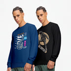 Everyday Wear Men’s Printed Sweatshirt Combo (Pack of 2) – “Never Give Up” Navy & “Astronaut Skateboard” Black Sweatshirt | Winter Wear Pullover - Navy Black