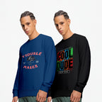 Durable Cotton Men’s Printed Sweatshirt Combo (Pack of 2) – “Trouble Maker” Navy & “Cool Dude New York” Black Sweatshirt | Stylish Winter Wear Pullover - Navy Black