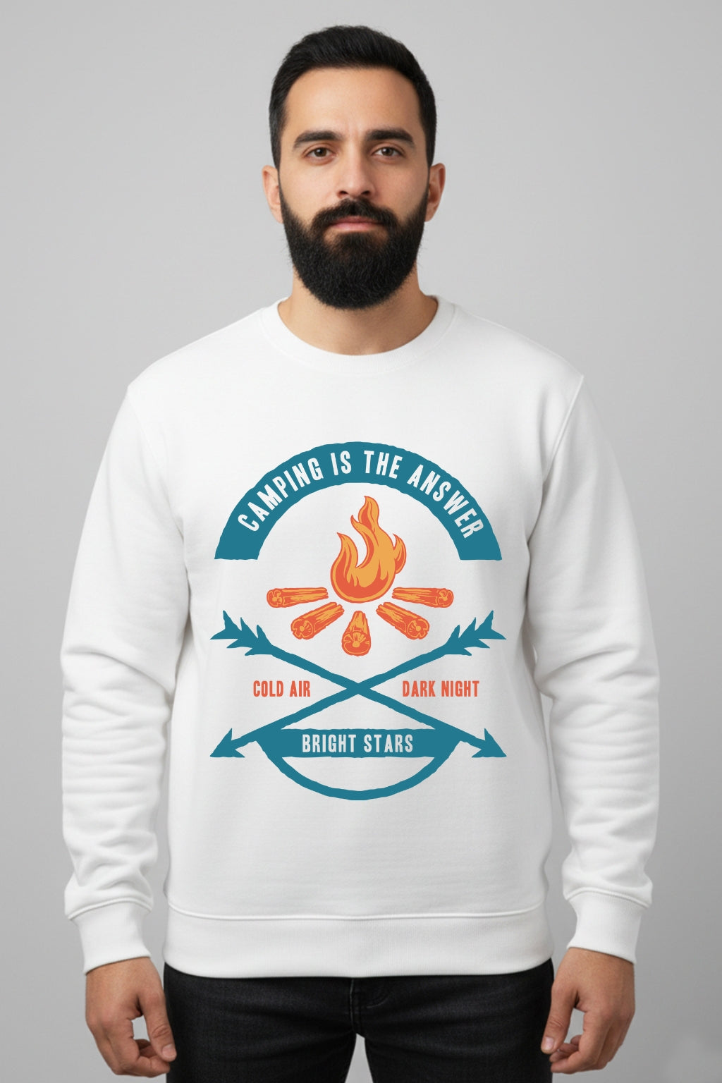 All Day Comfort Men’s Graphic Printed Sweatshirt Combo – Always Be Brave, Rise Above Limits & Camping Is The Answer (Pack of 3) - Black Grey White