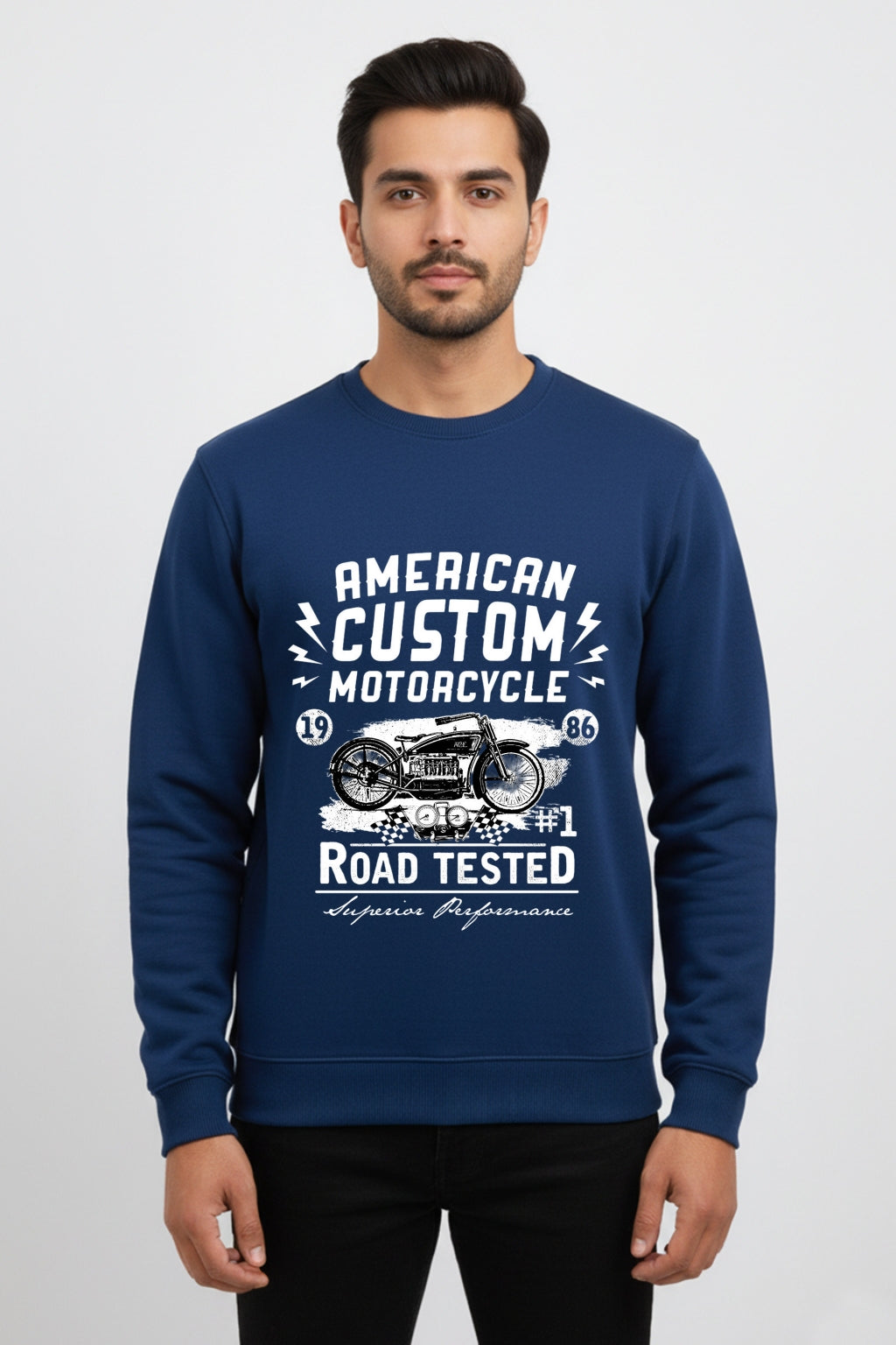 All Day Comfort Men’s Graphic Printed Sweatshirt Combo – Motorcycle, Urban Cool & Low Tide (Pack of 3) - Navy Maroon Offwhite