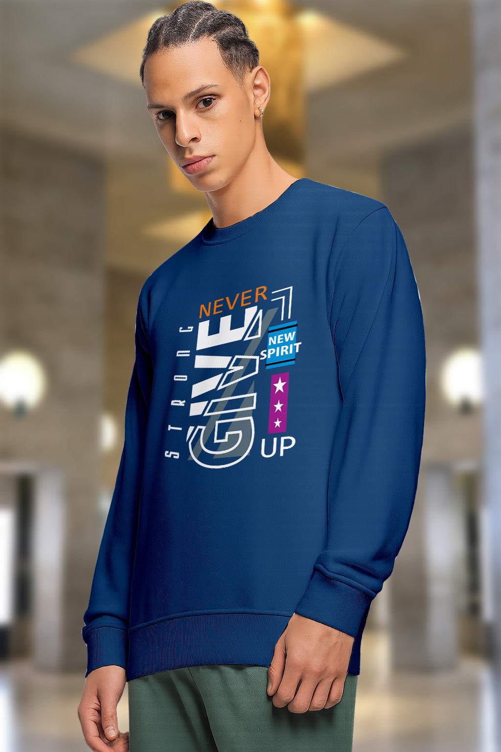 Men’s Cotton Blend Graphic Printed Sweatshirt | Round Neck Casual Winter Pullover (Black, White, Navy) - White Black Navy